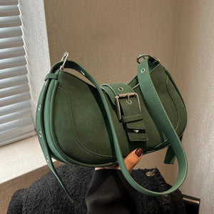 Vintage Women Belt Shoulder Bags Suede PU Leather Crossbody Bag