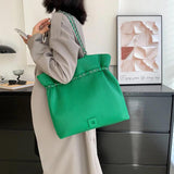 Casual Women PU Leather Big Handbags Female Green Shoulder Bag