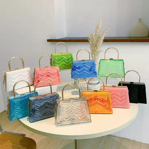 Women Transparent Acrylic Box Handbags Clear Pvc Chain Shoulder Bags