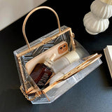 Women Transparent Acrylic Box Handbags Clear Pvc Chain Shoulder Bags