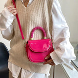 Women Orange Chain Shoulder Bags Armpit Bag Patent Leather Handbags