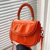 Women Orange Chain Shoulder Bags Armpit Bag Patent Leather Handbags