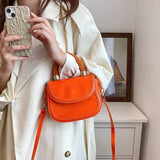 Women Orange Chain Shoulder Bags Armpit Bag Patent Leather Handbags