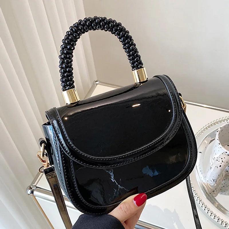 Women Orange Chain Shoulder Bags Armpit Bag Patent Leather Handbags