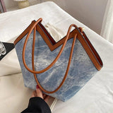 Vintage Women Big Tote Bucket Bag Brown PU Leather Crossbody Bags