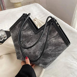 Vintage Women Big Tote Bucket Bag Brown PU Leather Crossbody Bags