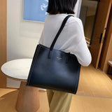 Large Capacity Women's Shoulder Tote Bag Solid Square Handbag
