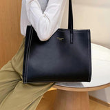 Large Capacity Women's Shoulder Tote Bag Solid Square Handbag
