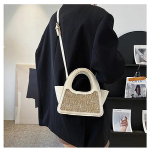 Woven Leather Patchwork Contrast Handbag Crossbody Small Mini Bag Women