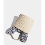 Summer Female Leather Knot Straw Bag Bucket Shoulder Handbag