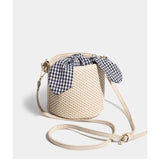 Summer Female Leather Knot Straw Bag Bucket Shoulder Handbag