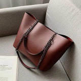 PU Leather Women Shoulder Bag High Capacity Handbag Chain Travel Bag