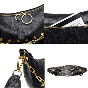 Leather Women Shoulder Bags Rivet Semicircle Messenger Chain Handbag