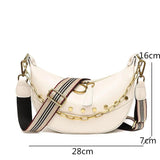 Leather Women Shoulder Bags Rivet Semicircle Messenger Chain Handbag