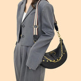 Leather Women Shoulder Bags Rivet Semicircle Messenger Chain Handbag