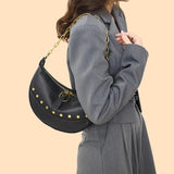 Leather Women Shoulder Bags Rivet Semicircle Messenger Chain Handbag