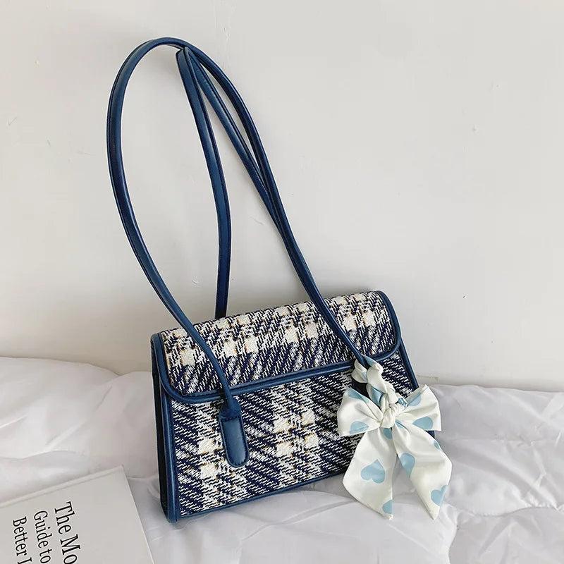 Plaid Scarf Bow Underarm Small Bag