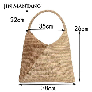 Large Straw Bag for Women Hand-Woven Shoulder Tote Beach Purse