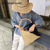 Large Straw Bag for Women Hand-Woven Shoulder Tote Beach Purse