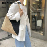 Large Straw Bag for Women Hand-Woven Shoulder Tote Beach Purse
