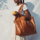 Large Leather Shoulder Bag with Pocket Big Capacity Tote Handbag