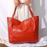 Large Leather Shoulder Bag with Pocket Big Capacity Tote Handbag