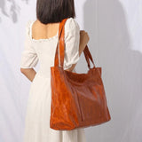 Large Leather Shoulder Bag with Pocket Big Capacity Tote Handbag