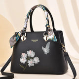 Floral Embroidery Shoulder Handbag Large PU Leather Women's Bag