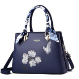 Floral Embroidery Shoulder Handbag Large PU Leather Women's Bag