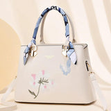 Floral Embroidery Shoulder Handbag Large PU Leather Women's Bag
