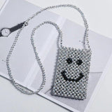 Summer Lipstick Bag Pearl Crossbody Coin Purse Woven Handbag