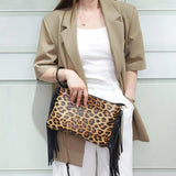 Leopard Crossbody Bags for Women Tassel Clutch Ladies Shoulder Messenger Bag