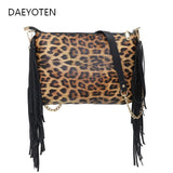 Leopard Crossbody Bags for Women Tassel Clutch Ladies Shoulder Messenger Bag