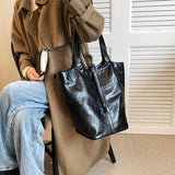Vintage Oil Leather Shoulder Bag for Women Zipper Bucket Handbag