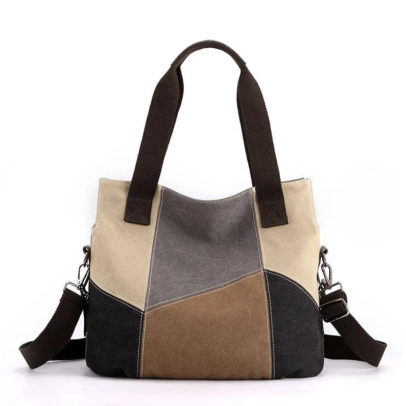 Canvas Bag Women's Retro Patchwork Crossbody Shoulder Bag