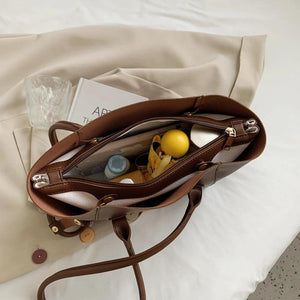 Vintage Leather Tote Bag for Women Solid Casual Handbag