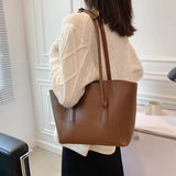 Vintage Leather Tote Bag for Women Solid Casual Handbag