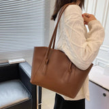 Vintage Leather Tote Bag for Women Solid Casual Handbag