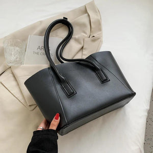 Vintage Leather Tote Bag for Women Solid Casual Handbag