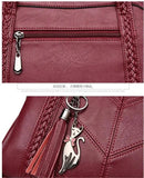 Women Leather Tassel Tote Crossbody Shoulder Bag