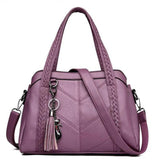 Women Leather Tassel Tote Crossbody Shoulder Bag
