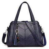 Women Leather Tassel Tote Crossbody Shoulder Bag