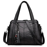 Women Leather Tassel Tote Crossbody Shoulder Bag