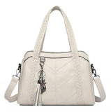 Women Leather Tassel Tote Crossbody Shoulder Bag