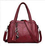 Women Leather Tassel Tote Crossbody Shoulder Bag