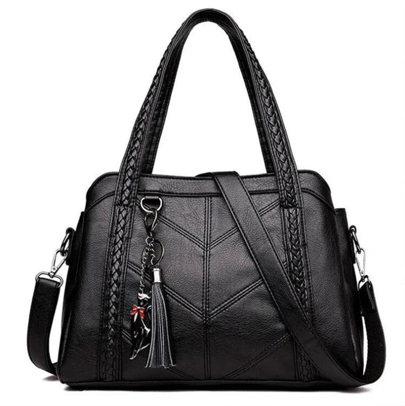 Women Leather Tassel Tote Crossbody Shoulder Bag