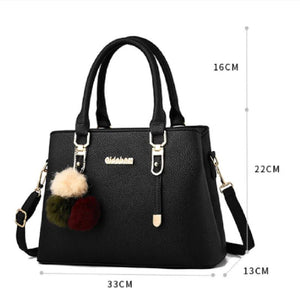 Hairball Crossbody Shoulder Bag Women's PU Leather Tote Solid Handbag