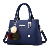 Hairball Crossbody Shoulder Bag Women's PU Leather Tote Solid Handbag