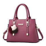 Hairball Crossbody Shoulder Bag Women's PU Leather Tote Solid Handbag