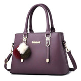Hairball Crossbody Shoulder Bag Women's PU Leather Tote Solid Handbag